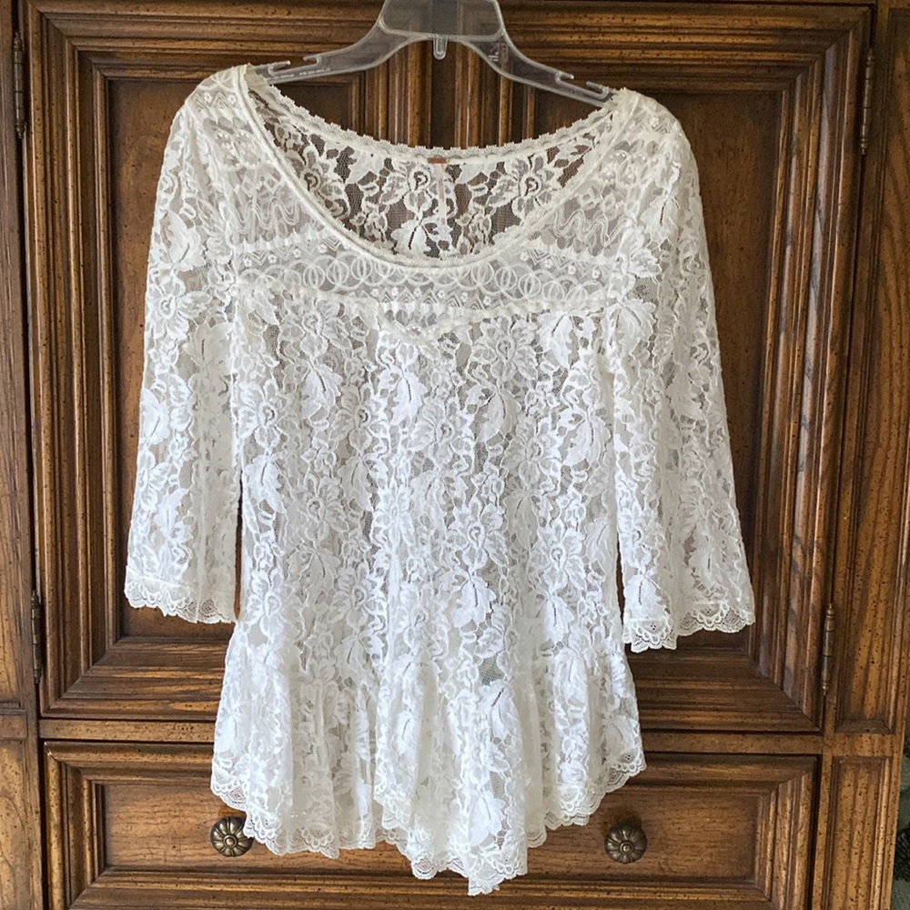 Free People Lace knit blouse long sleeve